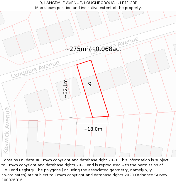 9, LANGDALE AVENUE, LOUGHBOROUGH, LE11 3RP: Plot and title map