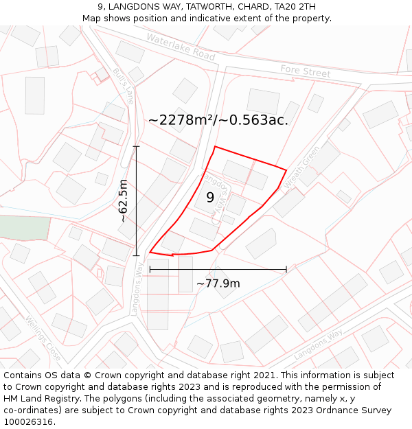 9, LANGDONS WAY, TATWORTH, CHARD, TA20 2TH: Plot and title map