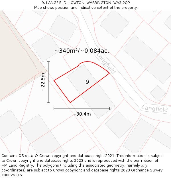 9, LANGFIELD, LOWTON, WARRINGTON, WA3 2QP: Plot and title map