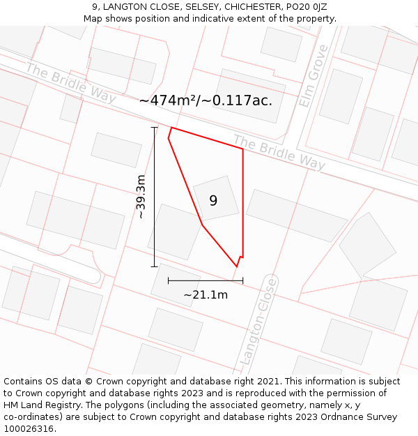 9, LANGTON CLOSE, SELSEY, CHICHESTER, PO20 0JZ: Plot and title map