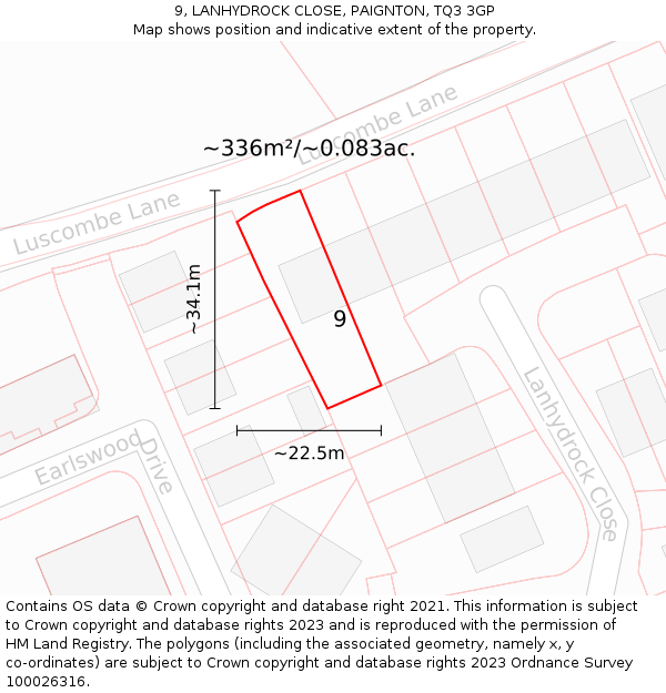 9, LANHYDROCK CLOSE, PAIGNTON, TQ3 3GP: Plot and title map