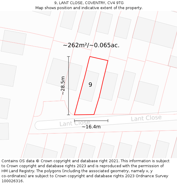 9, LANT CLOSE, COVENTRY, CV4 9TG: Plot and title map