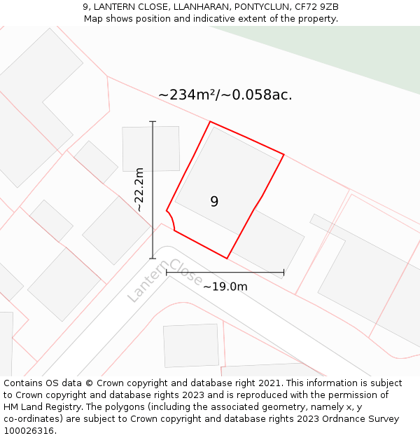 9, LANTERN CLOSE, LLANHARAN, PONTYCLUN, CF72 9ZB: Plot and title map