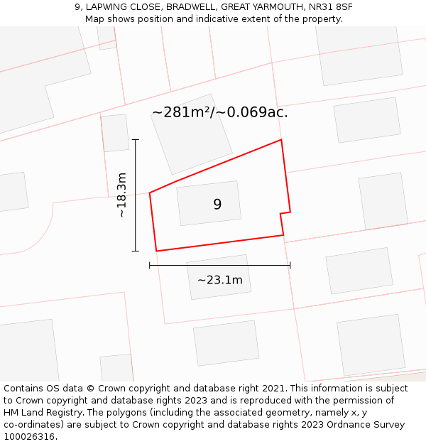 9, LAPWING CLOSE, BRADWELL, GREAT YARMOUTH, NR31 8SF: Plot and title map