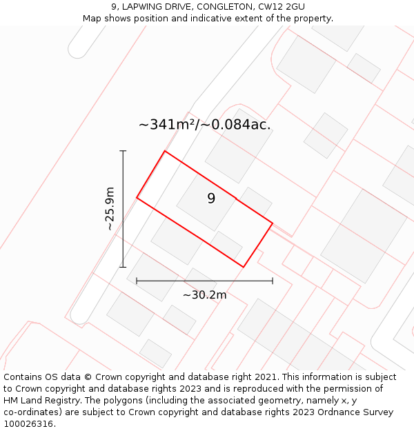 9, LAPWING DRIVE, CONGLETON, CW12 2GU: Plot and title map