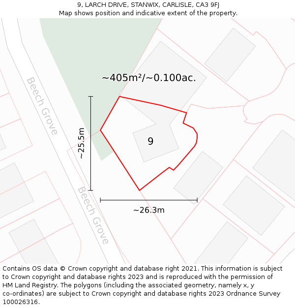 9, LARCH DRIVE, STANWIX, CARLISLE, CA3 9FJ: Plot and title map