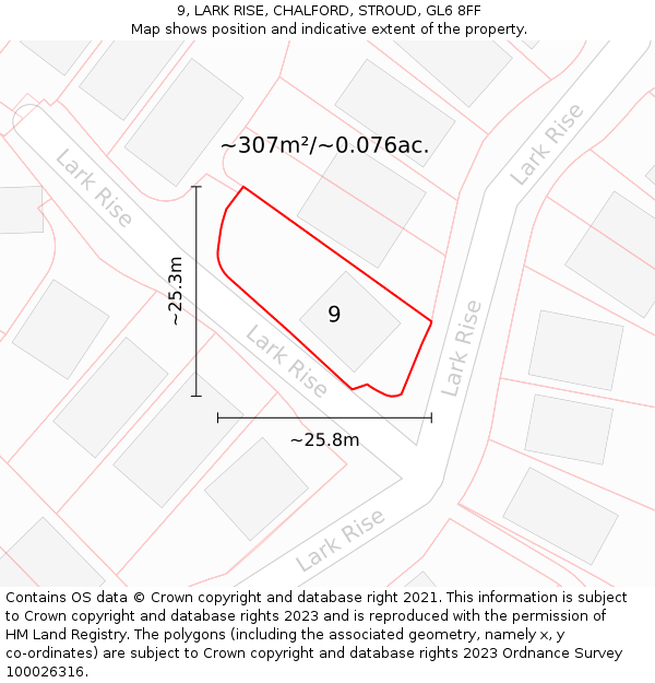 9, LARK RISE, CHALFORD, STROUD, GL6 8FF: Plot and title map