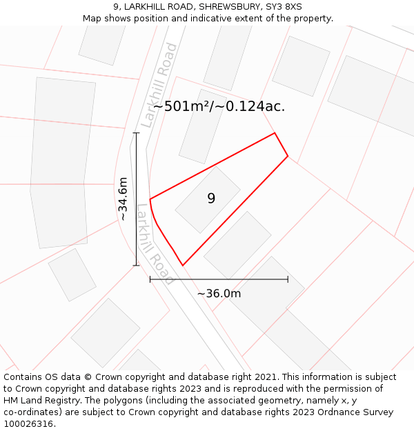 9, LARKHILL ROAD, SHREWSBURY, SY3 8XS: Plot and title map