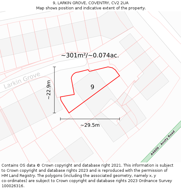 9, LARKIN GROVE, COVENTRY, CV2 2UA: Plot and title map