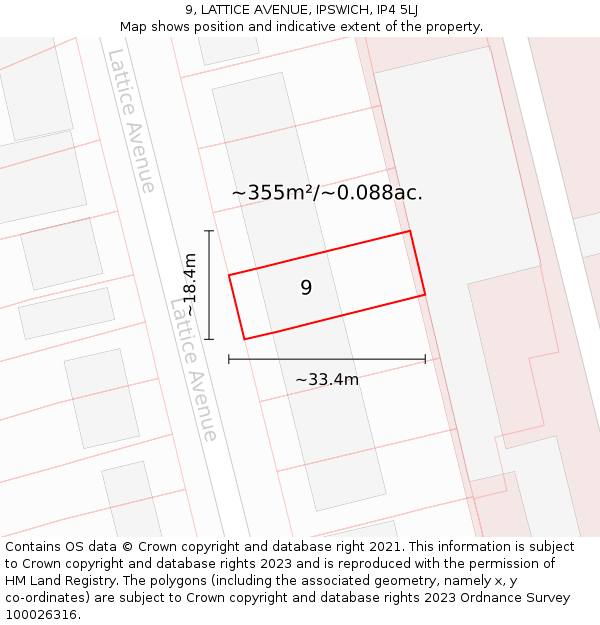 9, LATTICE AVENUE, IPSWICH, IP4 5LJ: Plot and title map