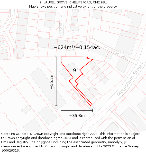 9, LAUREL GROVE, CHELMSFORD, CM2 9BL: Plot and title map