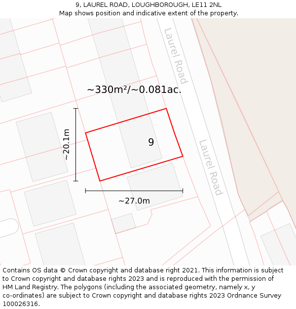 9, LAUREL ROAD, LOUGHBOROUGH, LE11 2NL: Plot and title map
