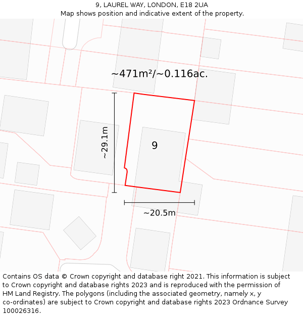 9, LAUREL WAY, LONDON, E18 2UA: Plot and title map
