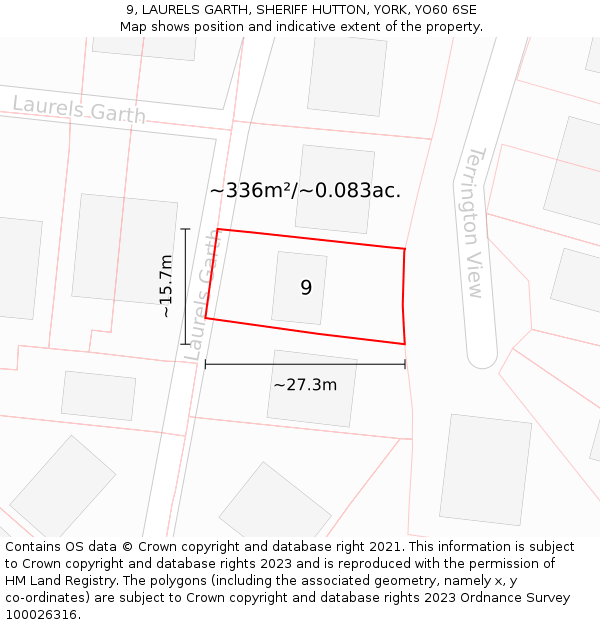 9, LAURELS GARTH, SHERIFF HUTTON, YORK, YO60 6SE: Plot and title map
