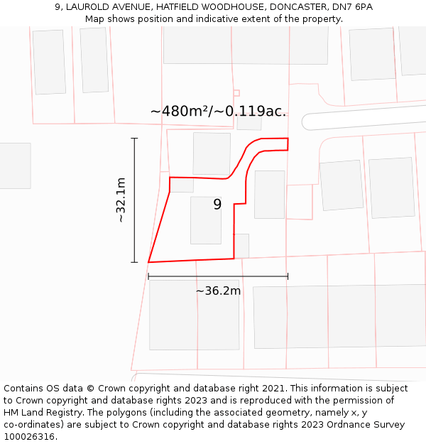 9, LAUROLD AVENUE, HATFIELD WOODHOUSE, DONCASTER, DN7 6PA: Plot and title map