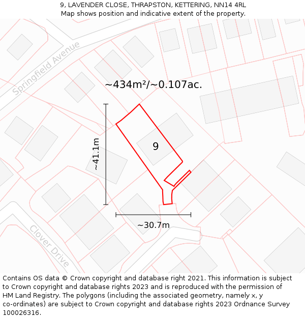 9, LAVENDER CLOSE, THRAPSTON, KETTERING, NN14 4RL: Plot and title map