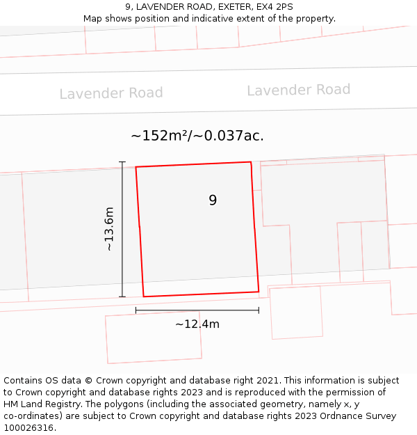 9, LAVENDER ROAD, EXETER, EX4 2PS: Plot and title map