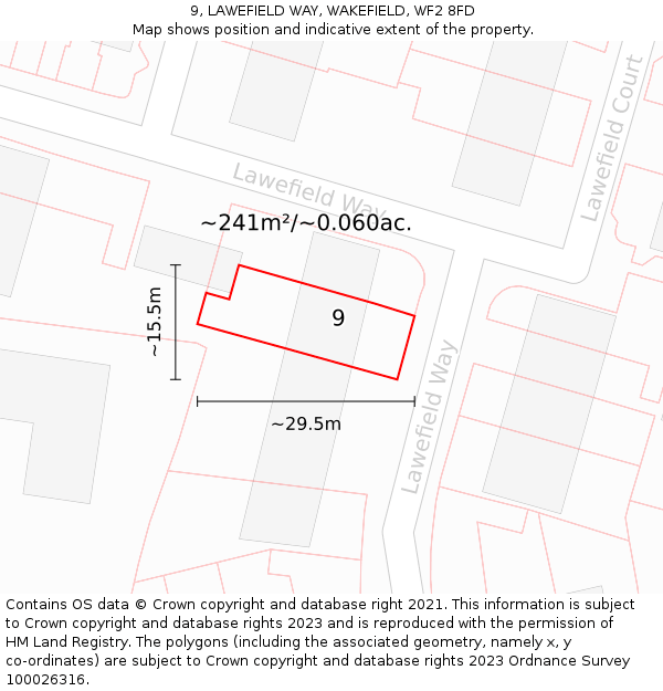 9, LAWEFIELD WAY, WAKEFIELD, WF2 8FD: Plot and title map