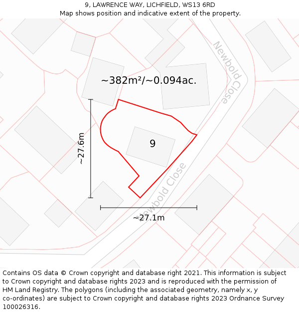 9, LAWRENCE WAY, LICHFIELD, WS13 6RD: Plot and title map