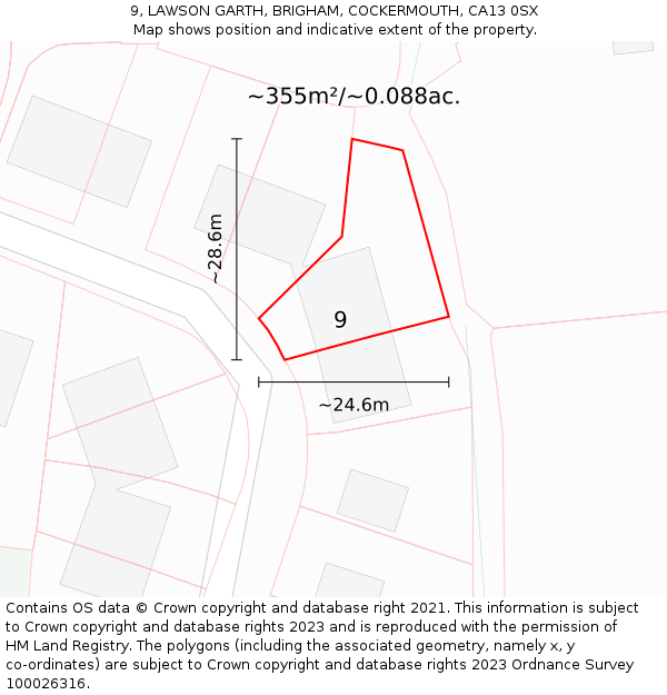 9, LAWSON GARTH, BRIGHAM, COCKERMOUTH, CA13 0SX: Plot and title map