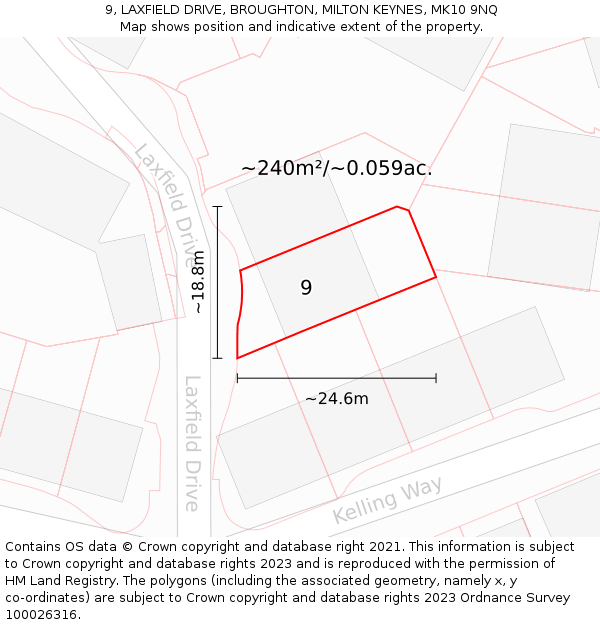 9, LAXFIELD DRIVE, BROUGHTON, MILTON KEYNES, MK10 9NQ: Plot and title map