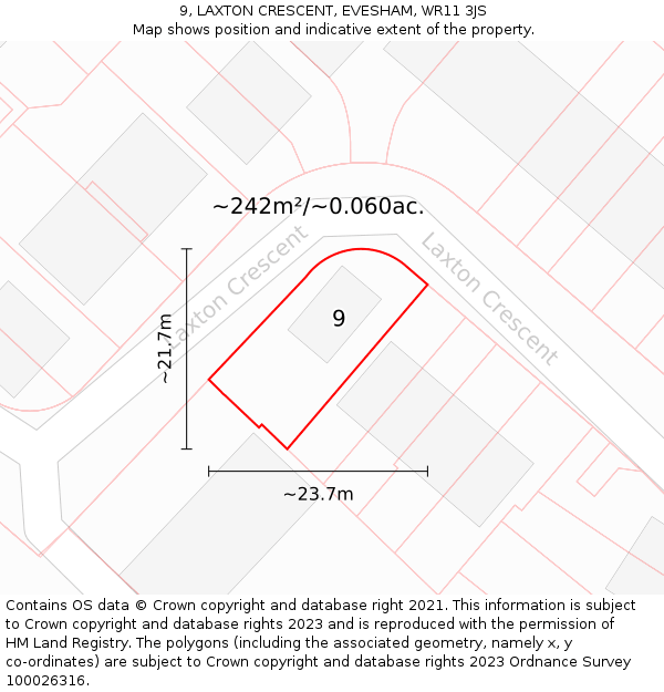9, LAXTON CRESCENT, EVESHAM, WR11 3JS: Plot and title map