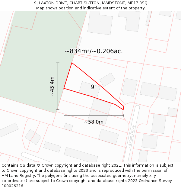 9, LAXTON DRIVE, CHART SUTTON, MAIDSTONE, ME17 3SQ: Plot and title map