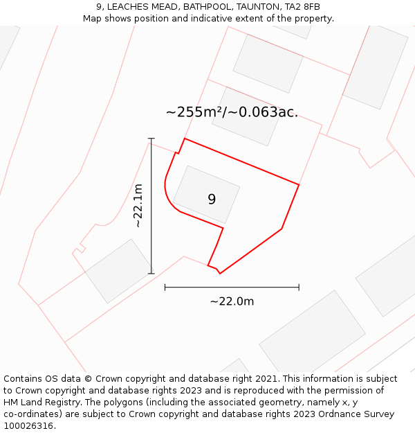 9, LEACHES MEAD, BATHPOOL, TAUNTON, TA2 8FB: Plot and title map