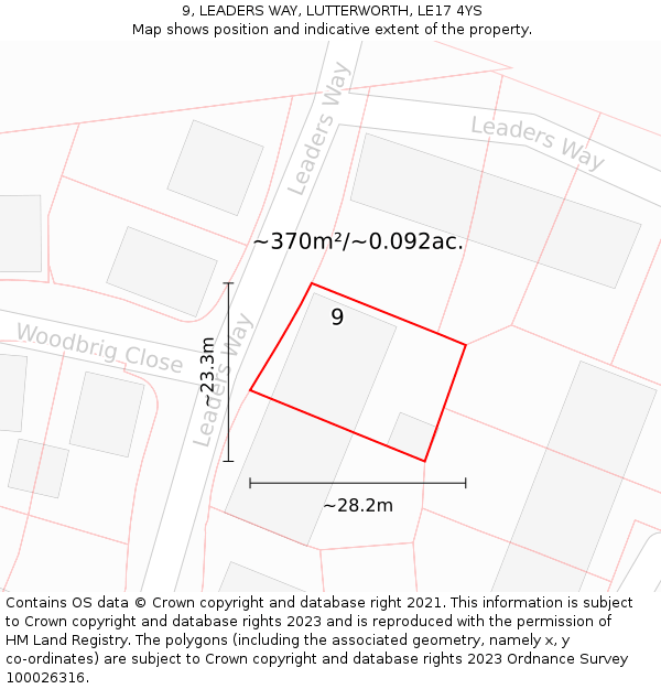 9, LEADERS WAY, LUTTERWORTH, LE17 4YS: Plot and title map