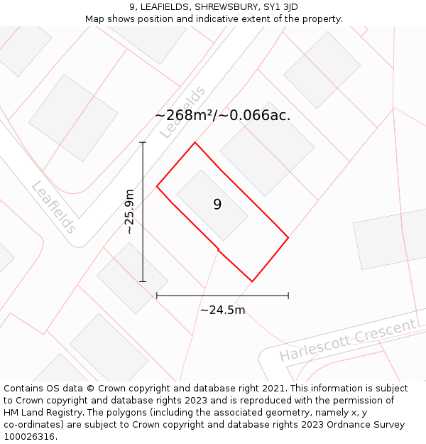 9, LEAFIELDS, SHREWSBURY, SY1 3JD: Plot and title map