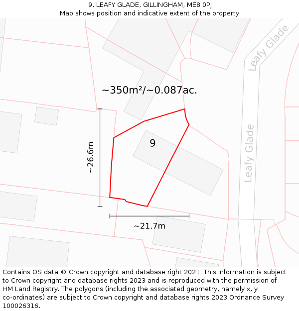 9, LEAFY GLADE, GILLINGHAM, ME8 0PJ: Plot and title map