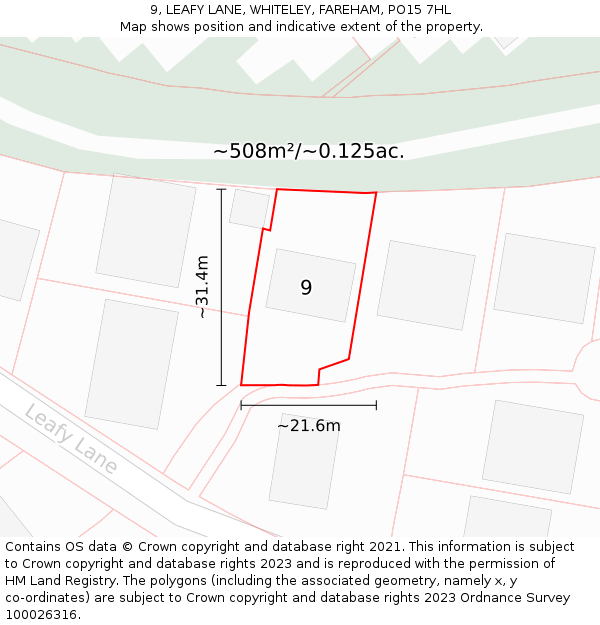 9, LEAFY LANE, WHITELEY, FAREHAM, PO15 7HL: Plot and title map