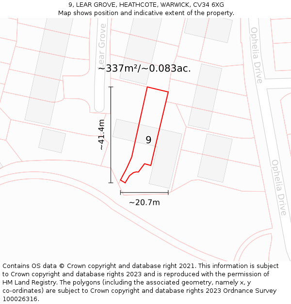 9, LEAR GROVE, HEATHCOTE, WARWICK, CV34 6XG: Plot and title map