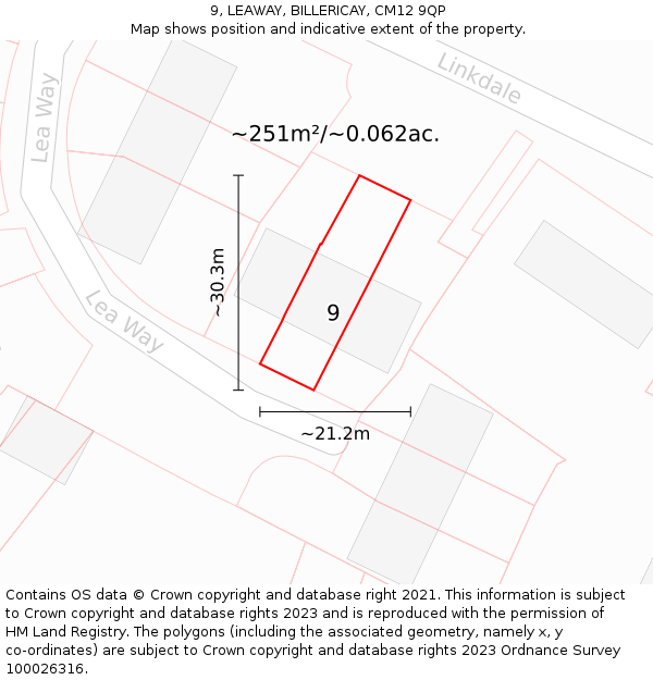 9, LEAWAY, BILLERICAY, CM12 9QP: Plot and title map