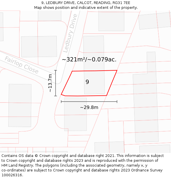 9, LEDBURY DRIVE, CALCOT, READING, RG31 7EE: Plot and title map