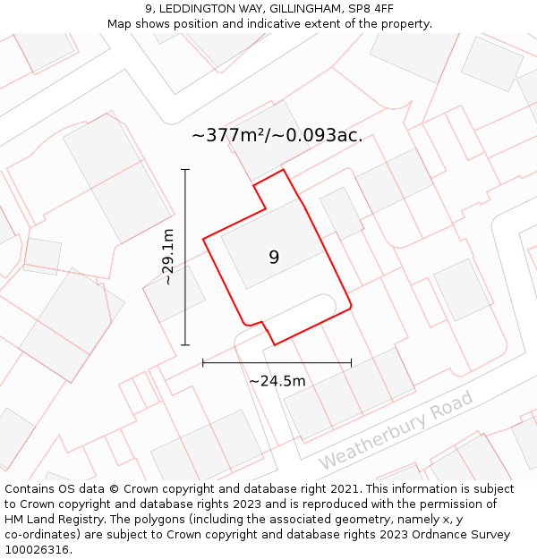 9, LEDDINGTON WAY, GILLINGHAM, SP8 4FF: Plot and title map