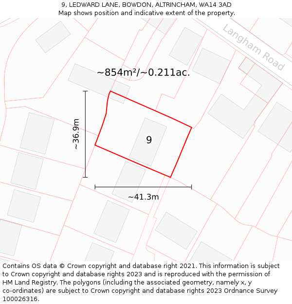 9, LEDWARD LANE, BOWDON, ALTRINCHAM, WA14 3AD: Plot and title map