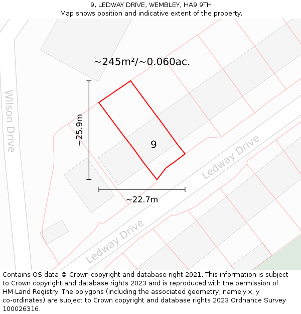 9, LEDWAY DRIVE, WEMBLEY, HA9 9TH: Plot and title map