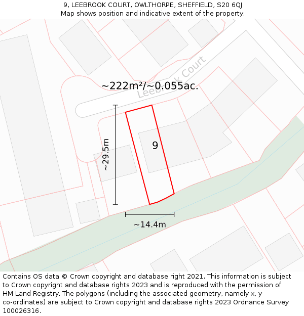 9, LEEBROOK COURT, OWLTHORPE, SHEFFIELD, S20 6QJ: Plot and title map