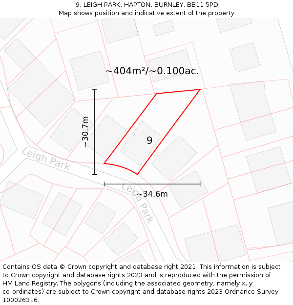 9, LEIGH PARK, HAPTON, BURNLEY, BB11 5PD: Plot and title map