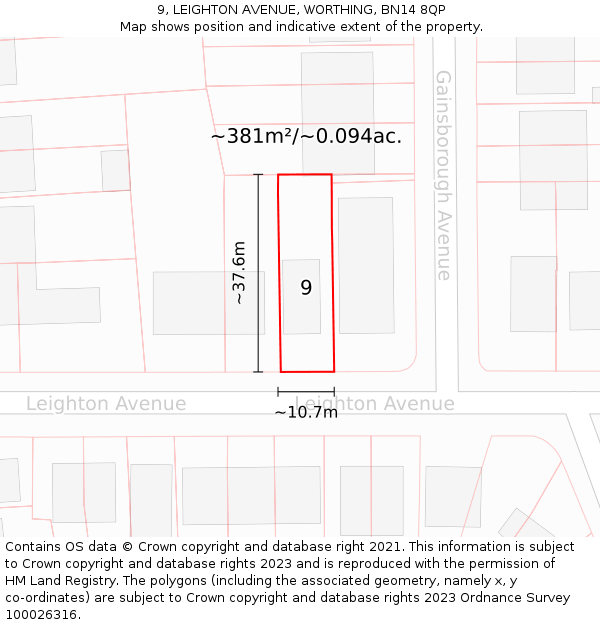 9, LEIGHTON AVENUE, WORTHING, BN14 8QP: Plot and title map