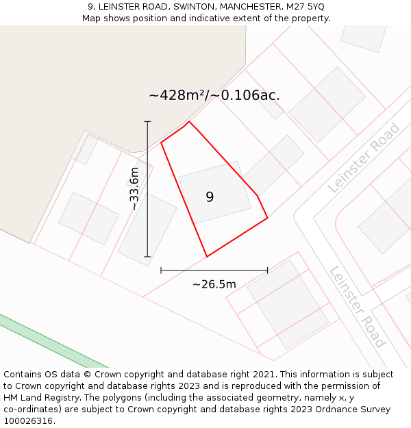 9, LEINSTER ROAD, SWINTON, MANCHESTER, M27 5YQ: Plot and title map