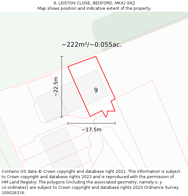 9, LEISTON CLOSE, BEDFORD, MK42 0AZ: Plot and title map