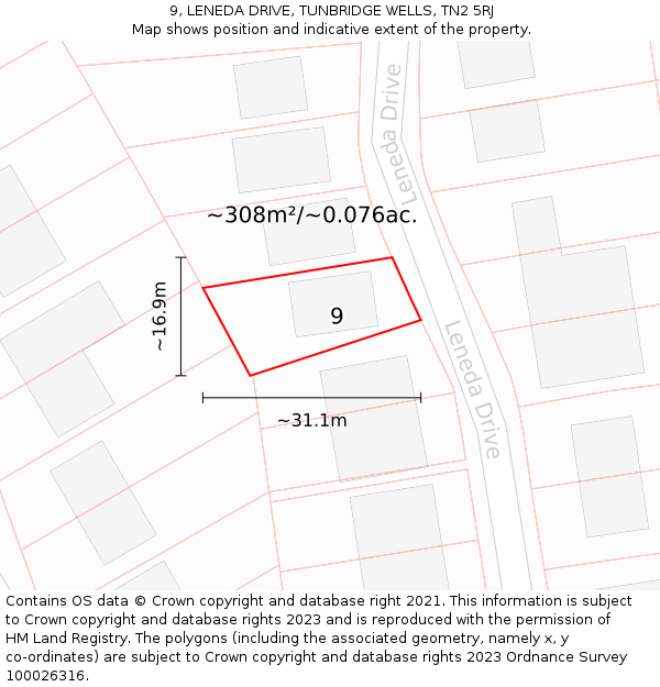 9, LENEDA DRIVE, TUNBRIDGE WELLS, TN2 5RJ: Plot and title map
