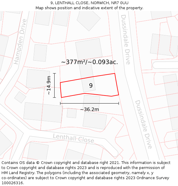 9, LENTHALL CLOSE, NORWICH, NR7 0UU: Plot and title map
