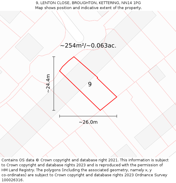 9, LENTON CLOSE, BROUGHTON, KETTERING, NN14 1PG: Plot and title map