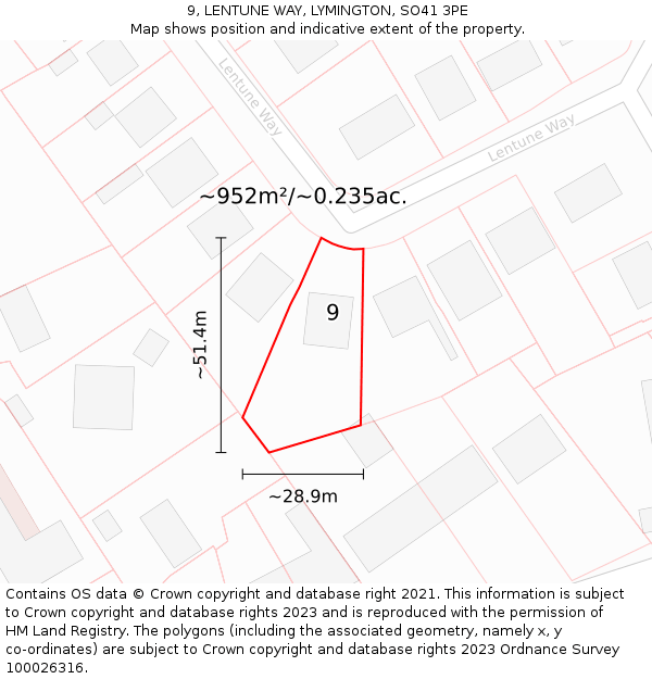 9, LENTUNE WAY, LYMINGTON, SO41 3PE: Plot and title map