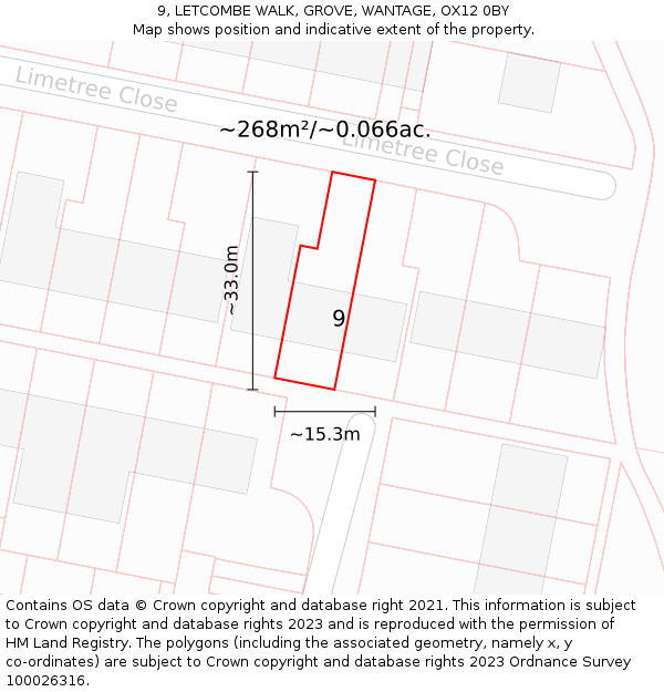 9, LETCOMBE WALK, GROVE, WANTAGE, OX12 0BY: Plot and title map