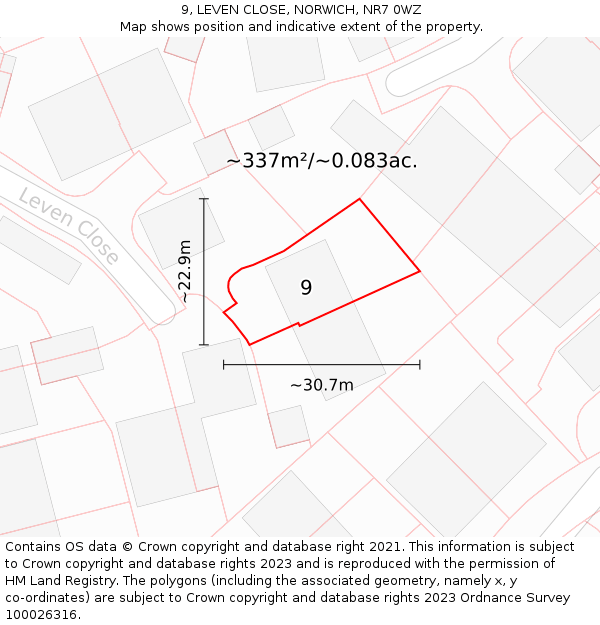 9, LEVEN CLOSE, NORWICH, NR7 0WZ: Plot and title map