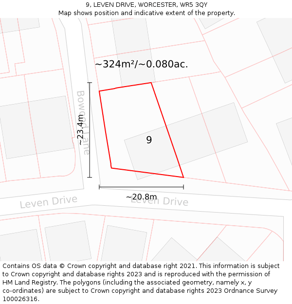 9, LEVEN DRIVE, WORCESTER, WR5 3QY: Plot and title map